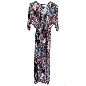 Women Summer Maxi Long Dress, Drape Mid-Sleeve, Multicolor, Medium